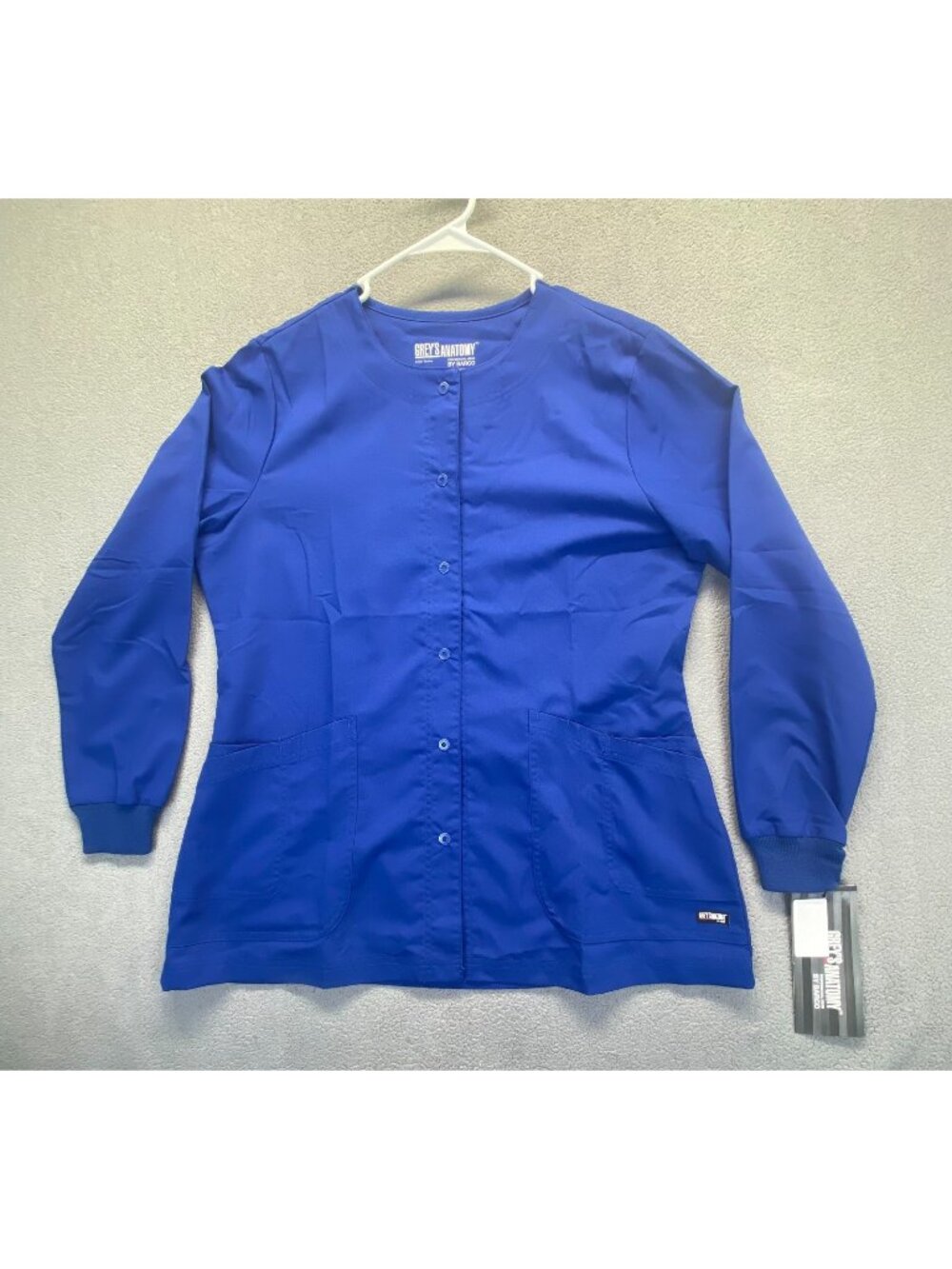 Greys Anatomy Nurse Tech Women’s Pocket Snap Button Scrub Jacket Size L Blue